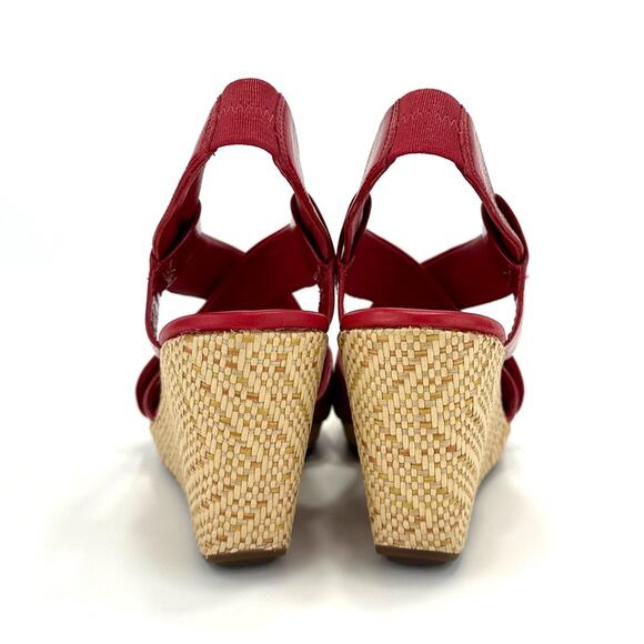 Cole Haan Platform Wedge Sandal Size 9.5 Red Leather Beige Jute Sling Back Comfy - Picture 5 of 16